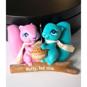 Sisters Pink & Blue Squirrels Holding Acorn Nutty But Nice HMK 2017 Ornament